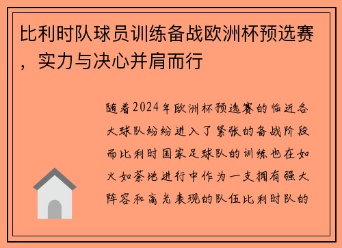 比利时队球员训练备战欧洲杯预选赛，实力与决心并肩而行