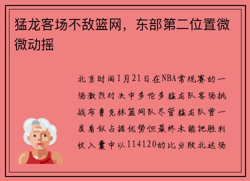 猛龙客场不敌篮网，东部第二位置微微动摇